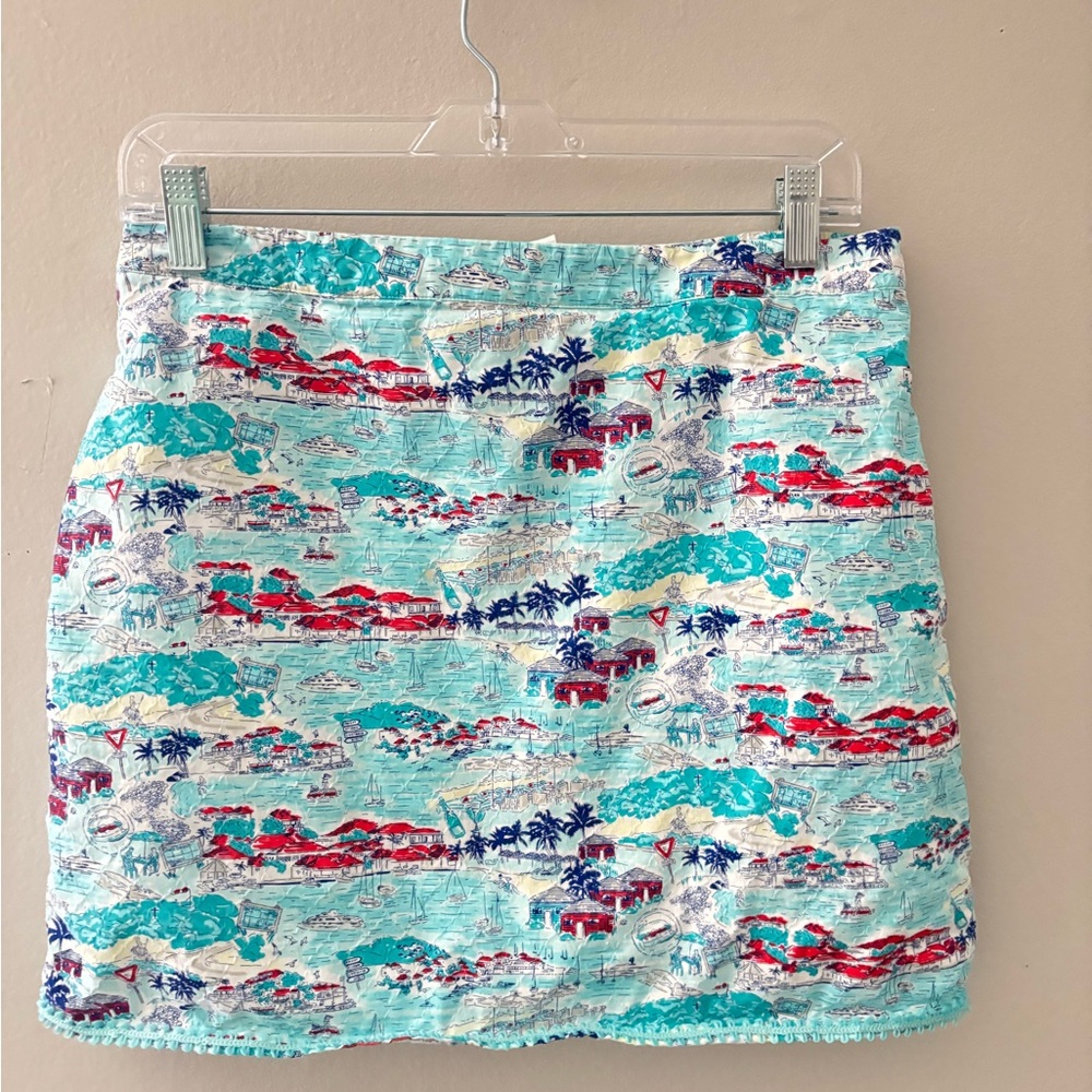 Vineyard Vines Aqua and Red Scenic Mini Skirt Size Small